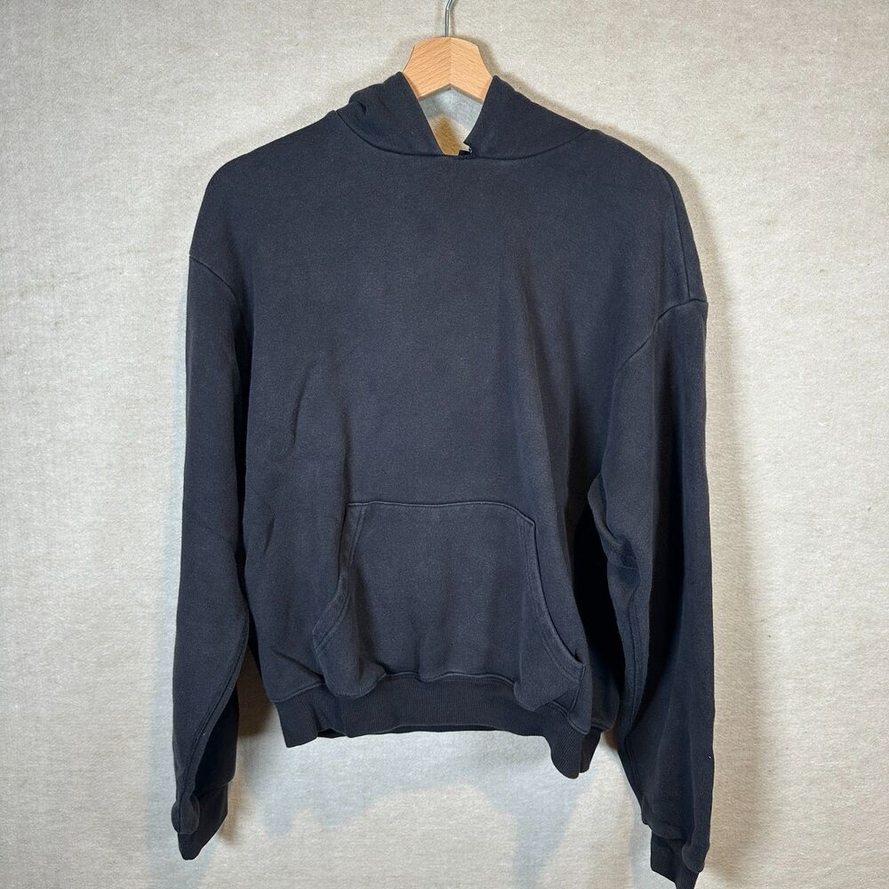 Skims Cotton Fleece Pullover Hoodie Large Onyx Black Kangaroo Pocket
